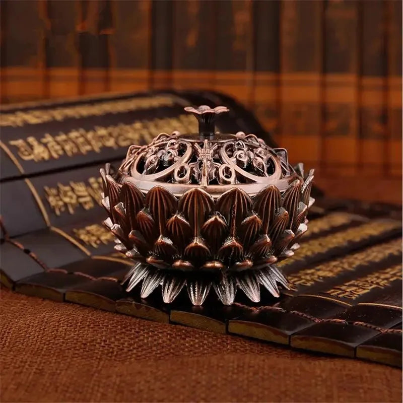 Eternal Zen Lotus Incense Burner Antique Crimson
