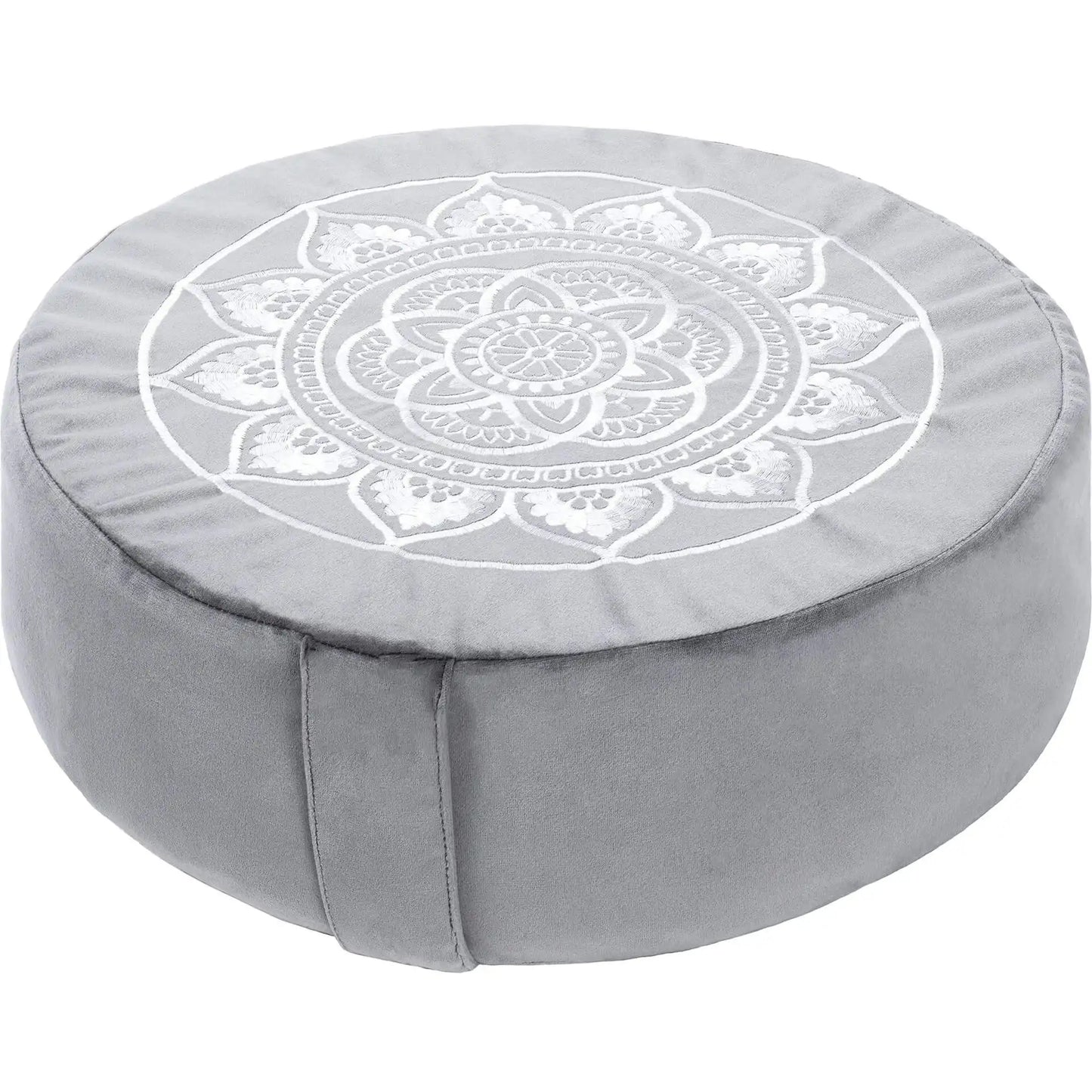 Zen Harmony Buckwheat Meditation Cushion Set – Mandala Bliss for Mindful Practice grey round