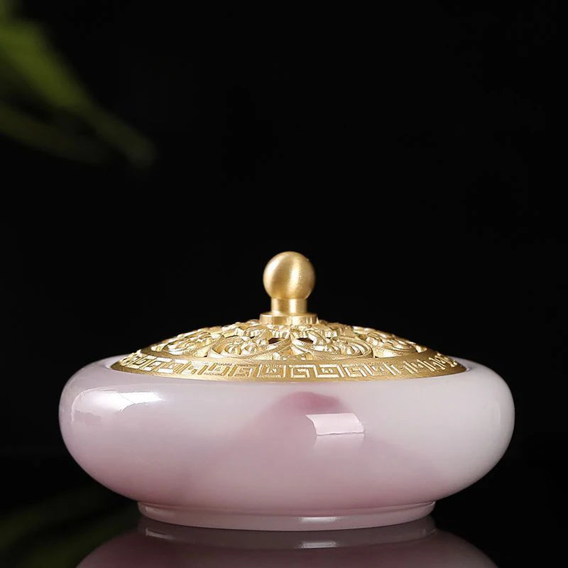 Cloud Mist Serenity Jade Incense Burner – Ancient Zen Elegance pistil pink