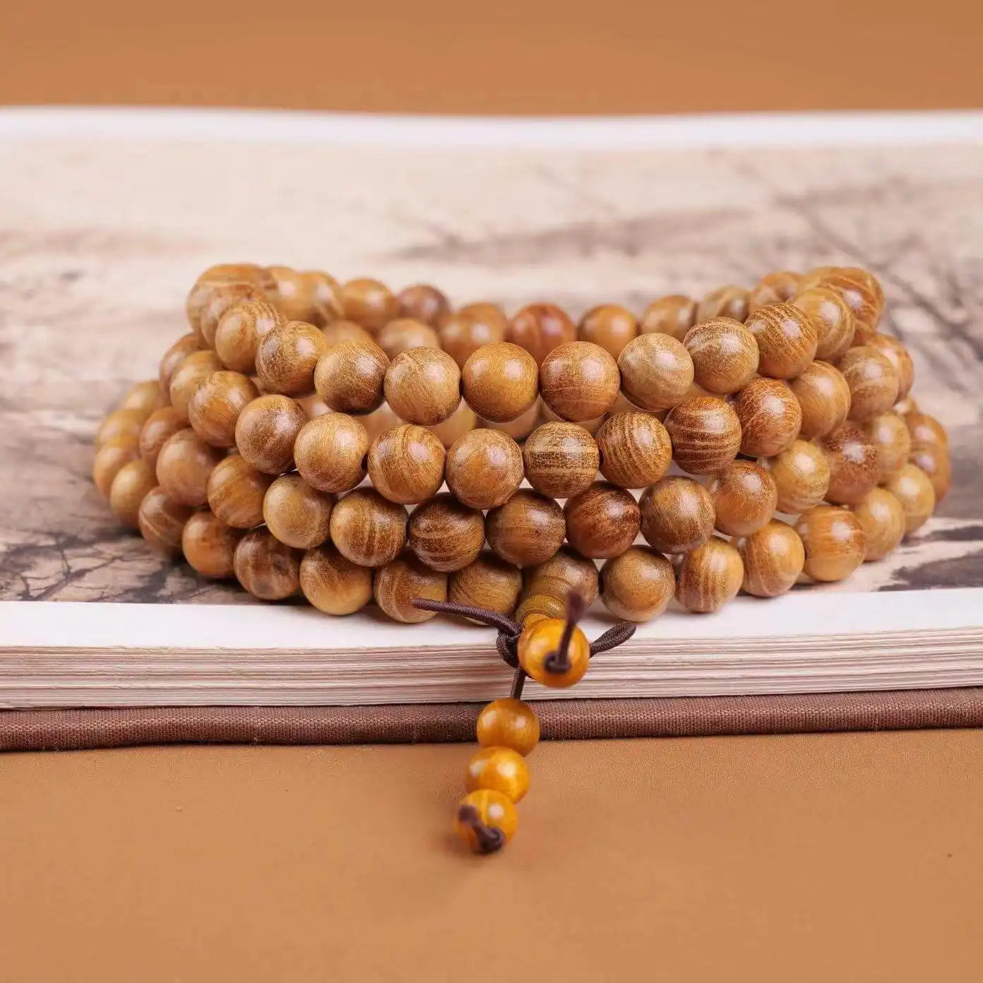 Golden Sandalwood 108 Zen Mala Beads – 6mm/8mm/10mm (0.24"/0.32"/0.40") for Meditation, Mindfulness & Spiritual Balance