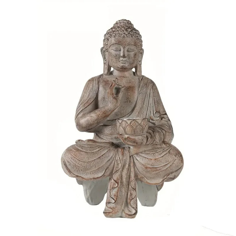 Serene Solar-Powered Resin Buddha Statue – Dual Lotus Mudras for Zen Garden Harmony part2